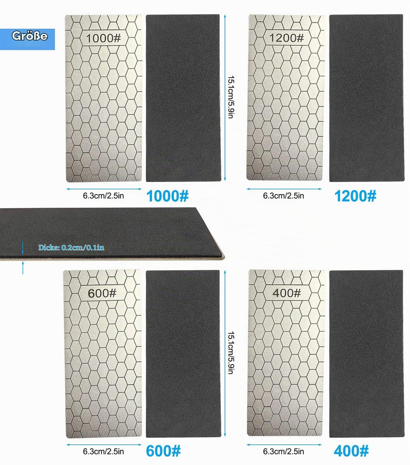 Set of 4 400/600/1000/1200 Diamond Sharpening Stones for Kitchen Appliances and Outdoor Use, Silver