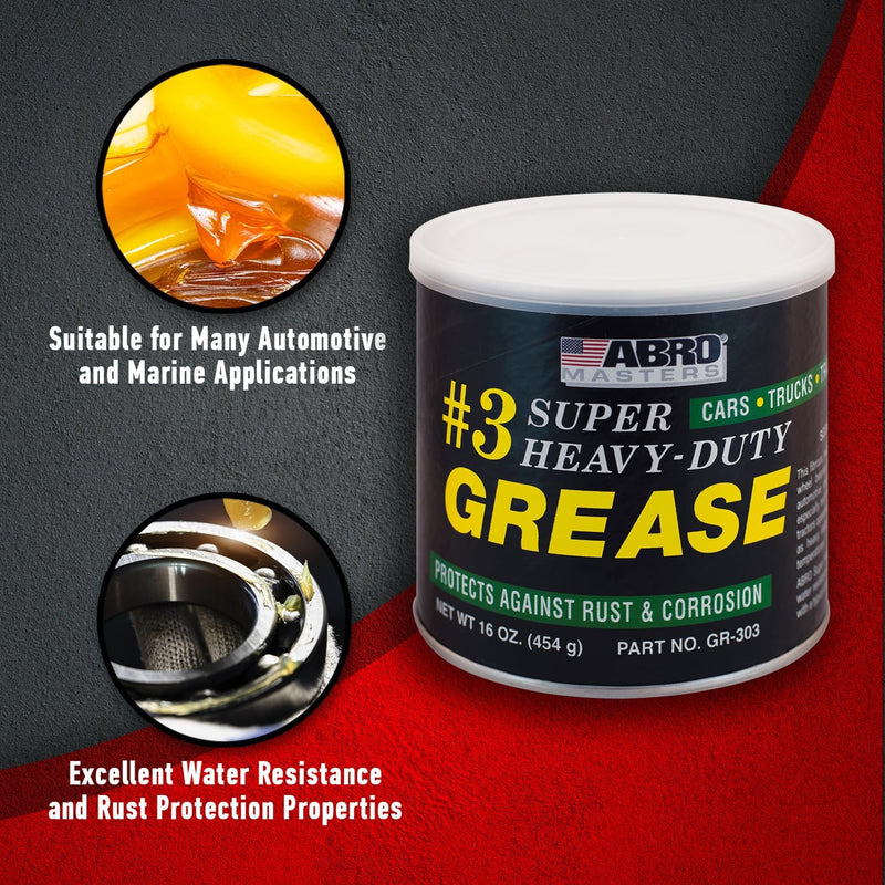 ABRO Masters Super Heavy-Duty #3 Wheel Bearing Grease, 16oz, Sodium-Based, Multi-Purpose Lubricant for Severe Conditions, Ideal for Automotive, Marine, Buses, Trucks, and Tractors Pack of 1