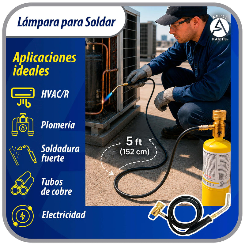 Appli Parts APHT-3W Single Burner Hand Torch with 5 ft Hose and Handle for Soldering Welding and brazing with map or Propane Fuel for HVAC and Plumbing