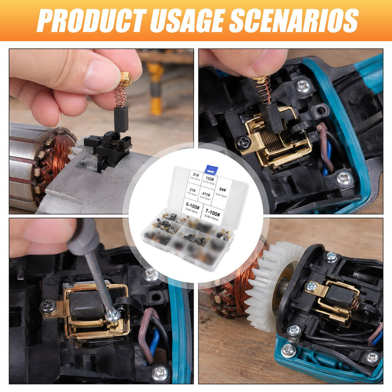 72 Carbon Brushes Motor Carbon Brushes Power Tool Carbon Brushes Replacement 7 Sizes | UYUYong Motor Carbon Brushes Carbon Brushes with Spring for Electric Motor, Hammer Drill Angle Grinder Many Power Tools
