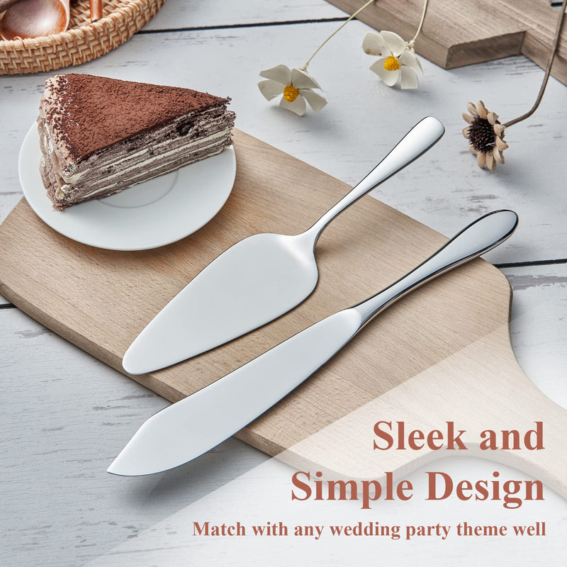 Cake Cutting Set for Wedding, Cake Knife and Server Set, Classic Design 18/10 Stainless Steel Pie Cakes Serving of 2 Piece, Dishwasher Safe Silver Non-Custom