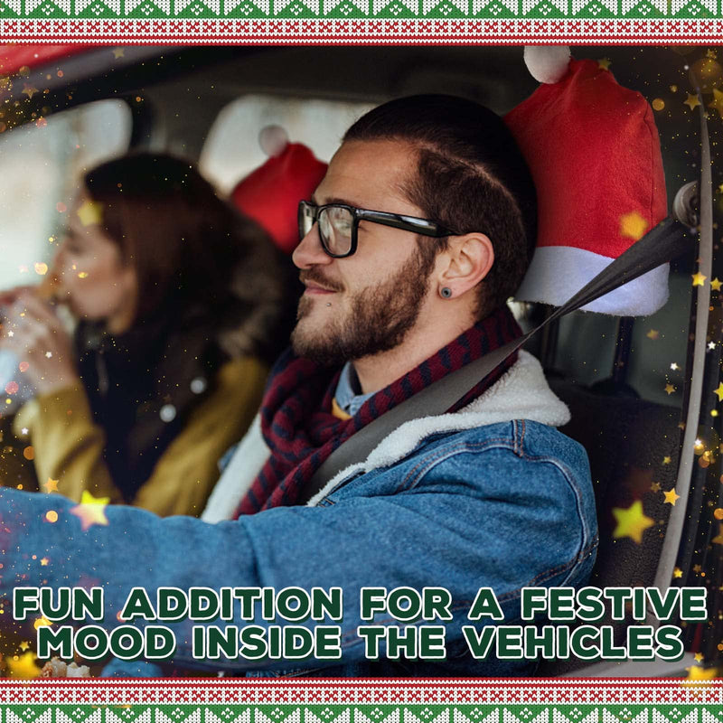 YIXIN 4-Piece Santa Claus hat car seat headrest Cover Cute car Decoration Interior Accessories-car Christmas Decorations-Functional car Decoration, Suitable for Most car headrests (Red-4pcs)