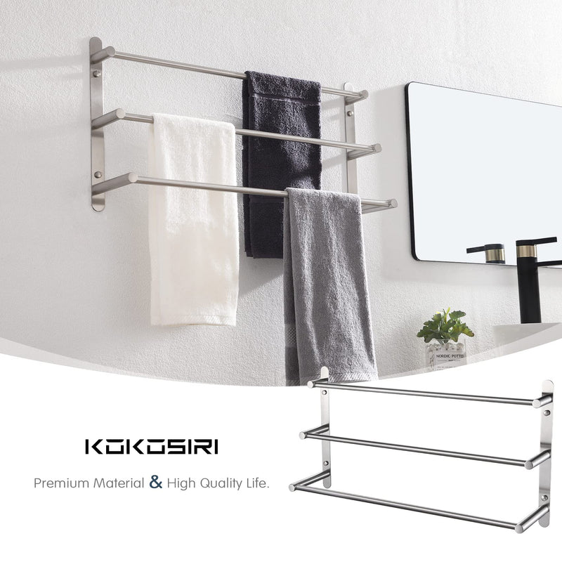 KOKOSIRI Bath Towel Bars Stainless Steel Bathroom 3-Tiers Ladder Towel Rack Wall Mount Towels Shelves, Brushed Nickel, B5002BR-L24 24-Inch