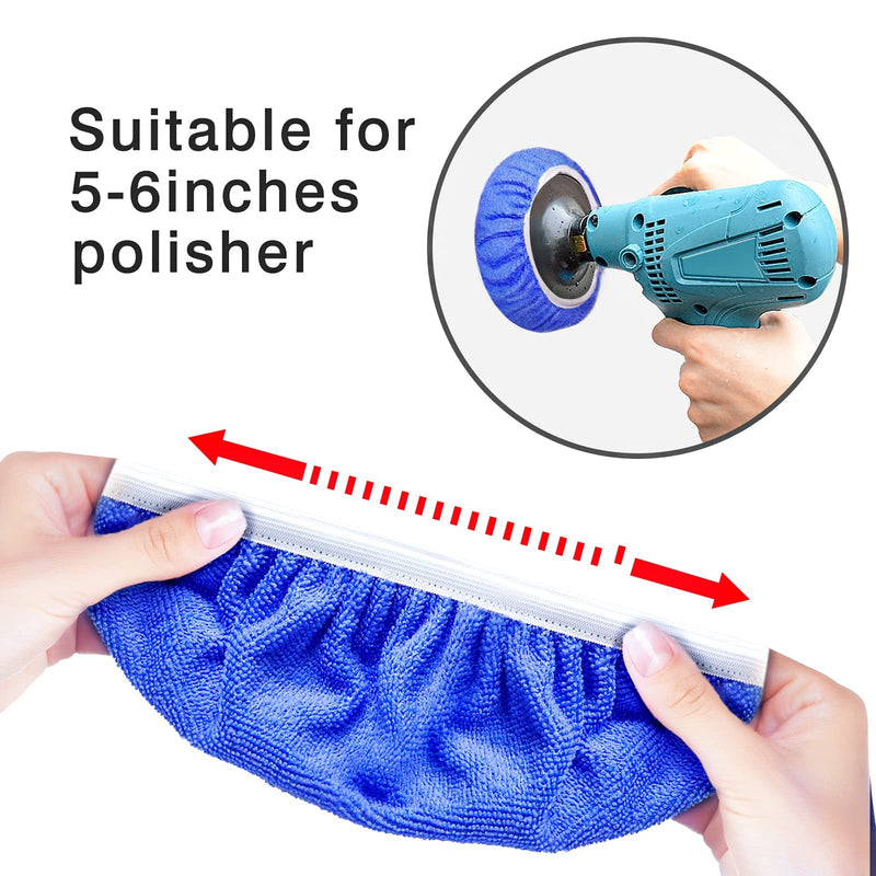 5 to 6 Inch Car Polisher Pad Bonnet, 15Pcs Car Polishing Bonnet Buffing Pads, 10*Microfiber+5*Woollen 10*Microfiber+5*Woollen (5-6 Inches)