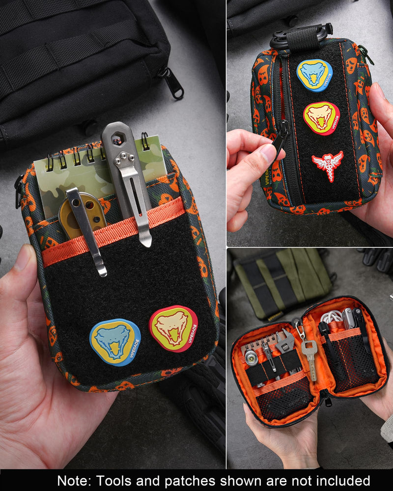 VIPERADE VE26 EDC Pouch Organizer with 11 Compartments, Small Tool Pouch with DIY Patches Area, EDC Pocket Organizer for Mutitools Spicy Pattern
