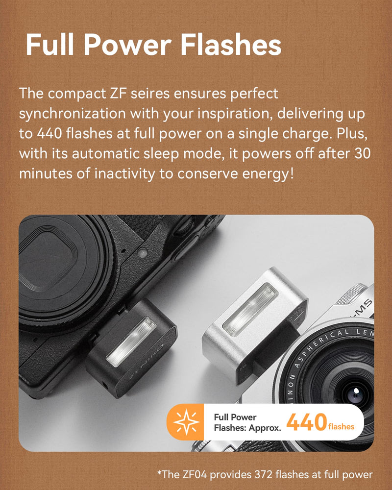 ZF-08 Camera Flash and Lightweight Portability Single-Contact Hotshoe Lithium Battery Type-C Charging 440 Full-Power Flashes ZF-08