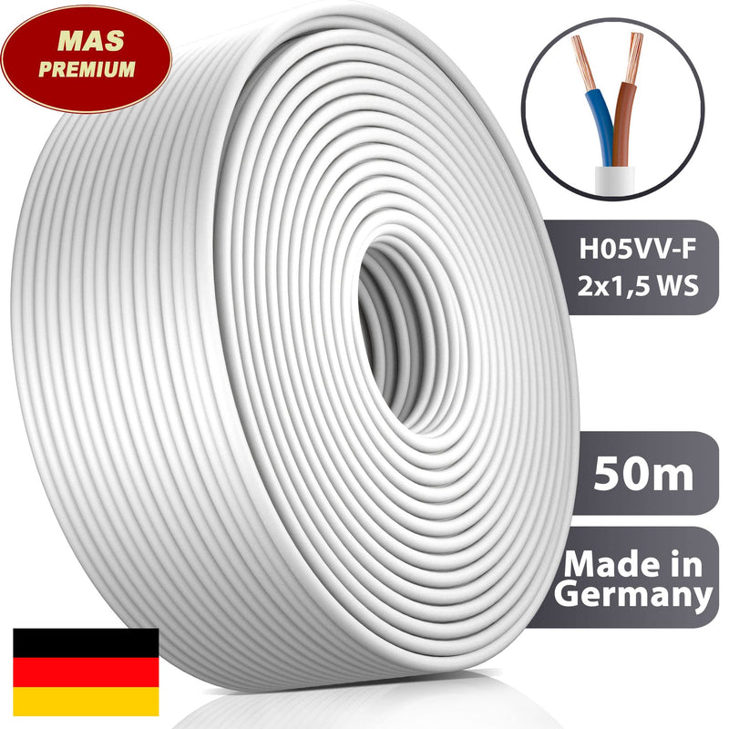 From 5 to 100m plastic hose line H05VV-F 2x0.75; 2x1; 2x1.5 or 2x2.5 White Flexible Cable Cable Device Cable (H05VV-F 2x1.5 WS, 50m) H05VV-F 2x1.5 WS