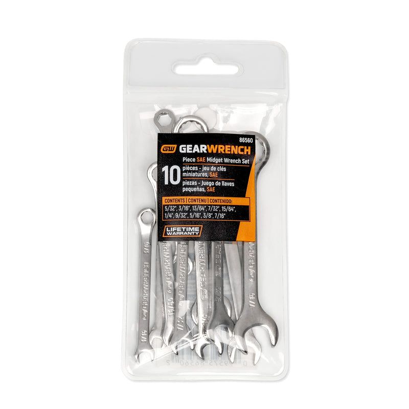 GEARWRENCH 10 Piece SAE Midget Combination Wrench Set - 86560