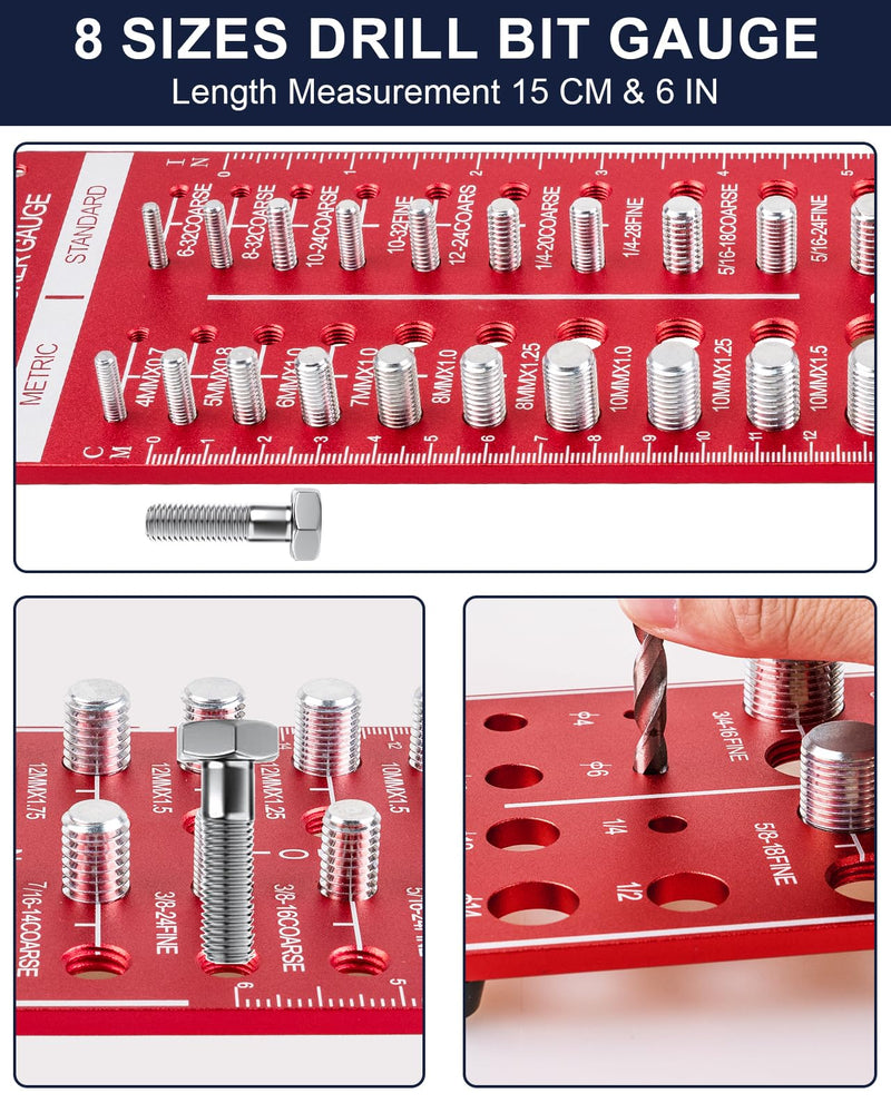Clatoon Thread Checker, 42 Nut and Bolt Thread Checker, Thread Gauge Solid Bolts with 19 Standard and 15 Metric, identibolt 8 Drill Bit Gauge, Heavy-Duty Bolt and Nut Identifier Gauge