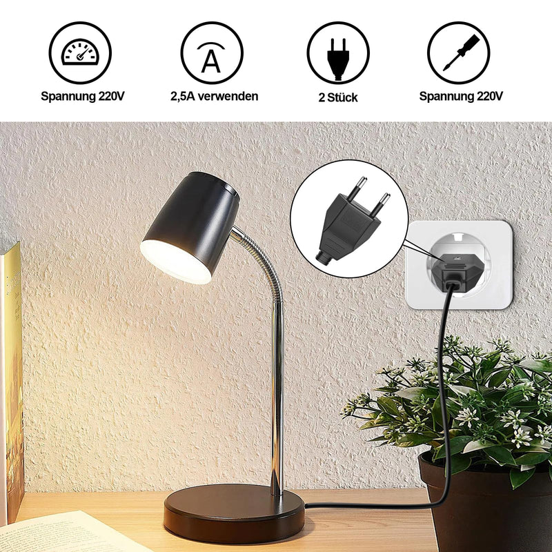 Euro plug, 2 pieces flat plug, Euro plug flat, power plug (220V, 2.5A), power plug flat (black)
