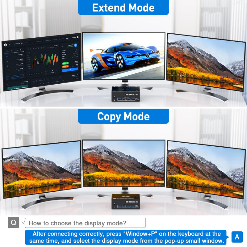 HDMI Displayport KVM Switch8K@60Hz/4K@144Hz,Triple Monitors KVM Switch for 2 Computers Share 3 Monitors and 4 USB3.0 Devices,with Wired Remote,and USB Cables Included 8K60Hz KVM Switch 2 IN 3 OUT