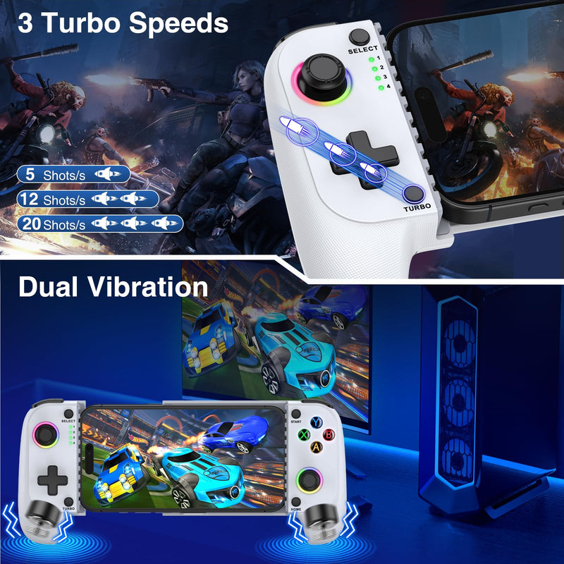 Phone Controller for iphone/Android with Hall Effect Joystick,Upgraded Retractable Mobile Gaming Controller with Case Support,RGB iphone Controller for Gaming Support PS Remote Play,Xbox Game Pass,Steam Link,Call of Duty,Roblox