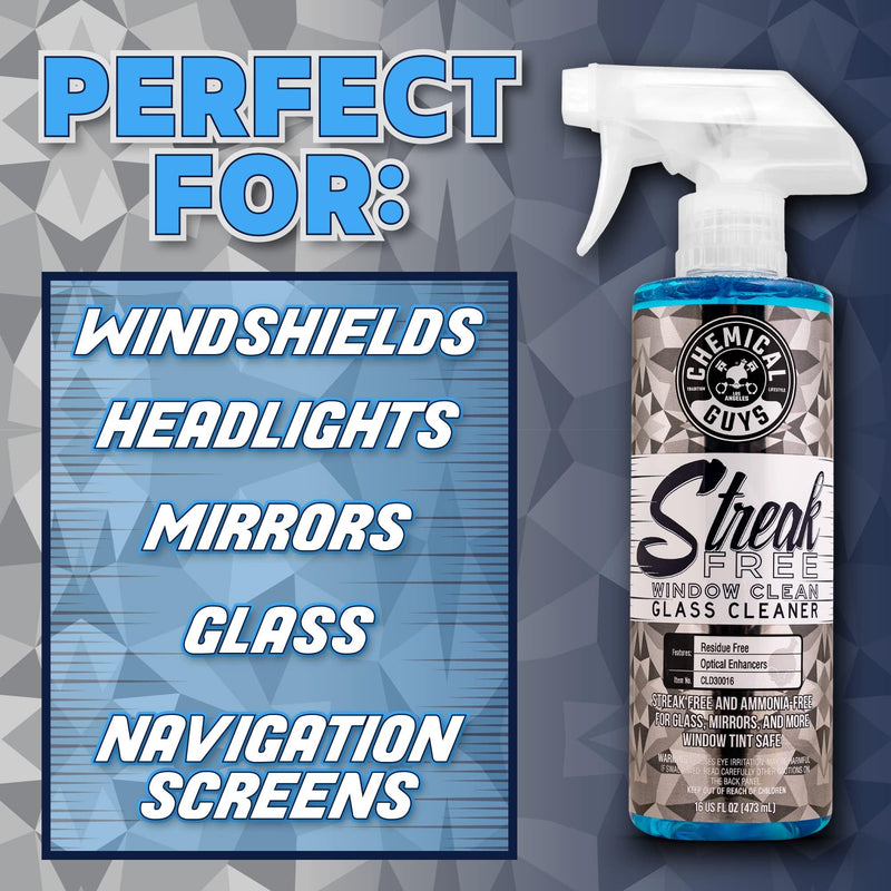 Chemical Guys CLD30016 Streak Free Glass & Window Cleaner (Works on Glass, Windows, Mirrors, Navigation Screens & More; Car, Truck, SUV and Home Use), Ammonia Free & Safe on Tinted Windows, 16 fl oz 16 oz (Pack of 1)