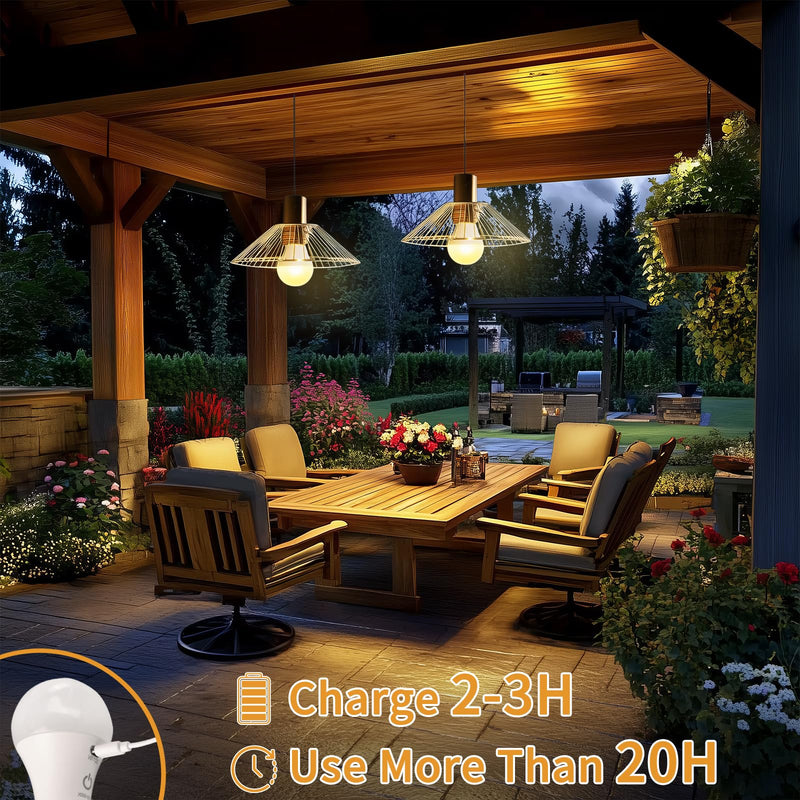 Kimjo E27 Rechargeable Light Bulb with Battery 7W 3 Colors Pack of 2 | Rechargeable Light Bulb with Remote Control, Battery Lamp with Hook, USB, Dimmable, Timer, Touch Control, Camping, Outdoor Emergency Light 3000k, 4500k, 6000k (2 Pieces)