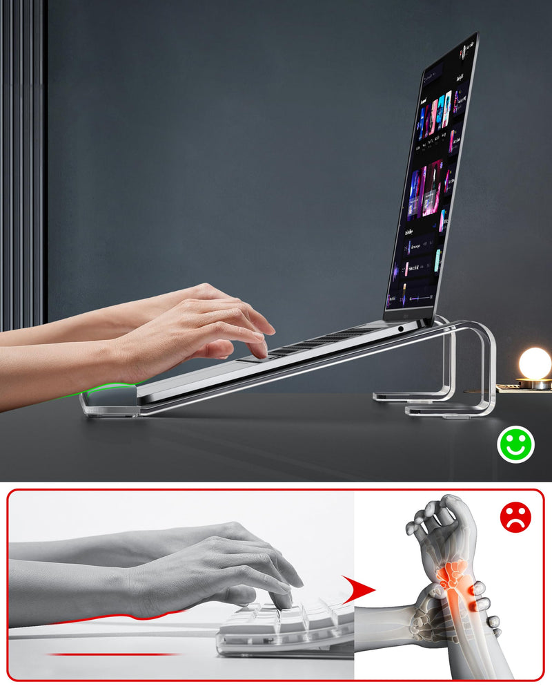 Clear Acrylic Laptop Stand for Desk, with Wrist Rest, Ergonomic Detachable Mount Compatible with 10-17'' All Laptops Such as MacBook Air Pro/HP/Dell/Lenovo Acrylic Clear