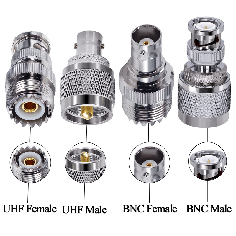 4pcs PL259 SO239 to BNC Adapter Coax Cable Connector, BNC to UHF Adapter Kit Male to Female Cable Gender Changers Coaxial Connector Kit for CB Radio,Radio,Antennas,Extension Coax Cable UHF to BNC Adapter Kit