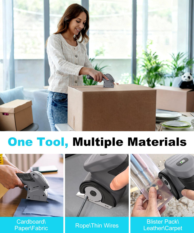 2026 Cordless Electric Scissors, Fast Charging Rechargeable Cardboard Cutter with Replaceable Blades and Long-Lasting Battery, Effortless Cutting for Cloth, Fabric, Plastic & Leather Gray-black