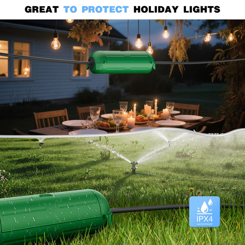 Flemoon [6 Pack] Outdoor Extension Cord Safety Cover with Waterproof Seal, Weatherproof Electrical Connection Box to Protect Outdoor Outlet, Plug, Socket, Christmas Holiday Decoration Light, Green Small Box: 5.3" L x 2" W x 2" H 6