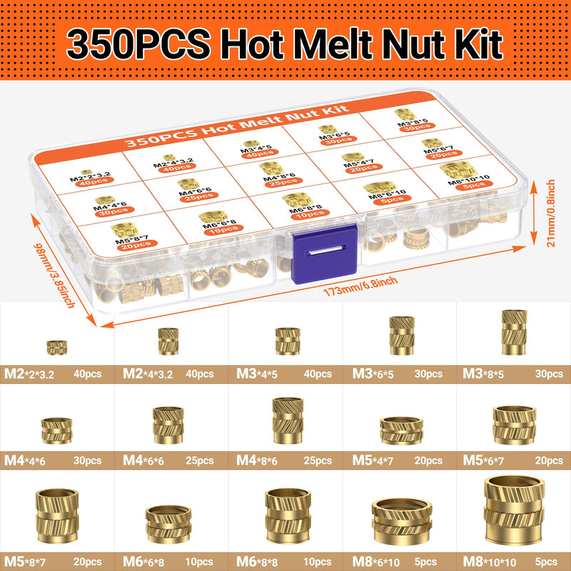 Preciva Threaded Inserts Soldering Tips Set, 6-Piece Soldering Tips for Thread Insert + 350 Pieces Thread Inserts M2/M3/M4/M5/M6/M8