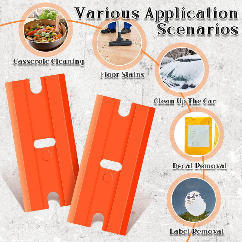 Honoson 300 Pieces Plastic Razor Blade Scraper Blades Plastic Scraper Tools Double Edge Razor Blades with a Tip Slot Edge Blades for Removing Decals, Stickers, Cleaning Window Glass (Orange) Orange
