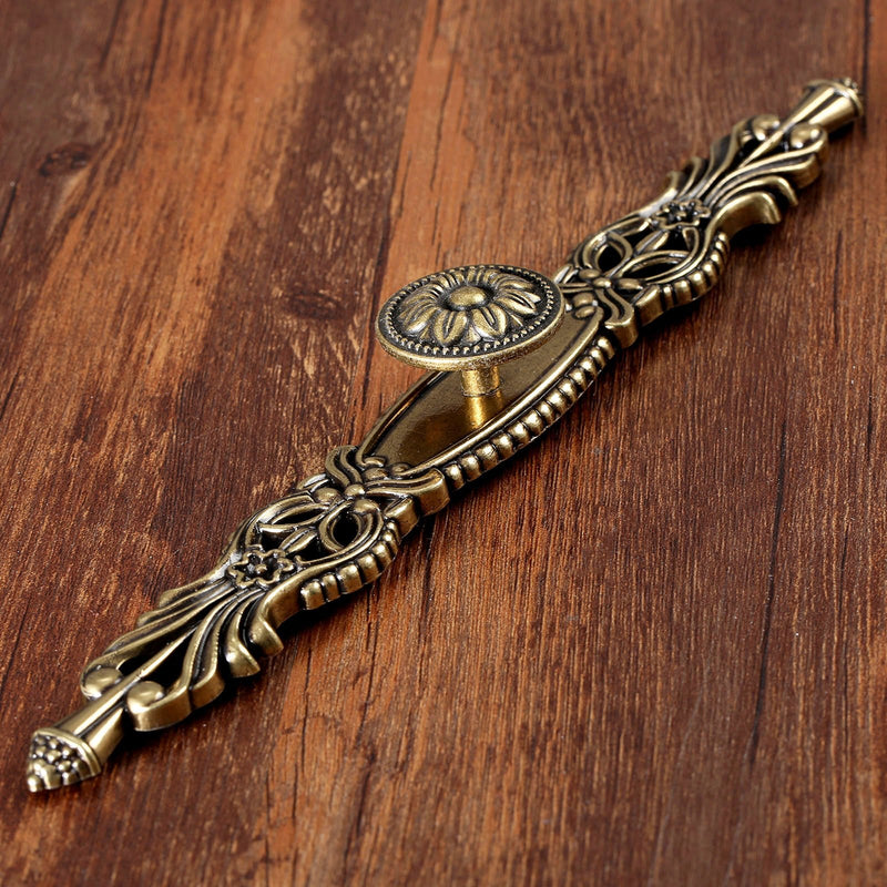 5PCS Knobs Handles with Plate, 10.2" Antique Bronze Cabinet Pulls, Vintage Knobs for Drawer Furniture Door Bedroom Kitchen Cupboard with 15 Screws 5 Pieces 5#