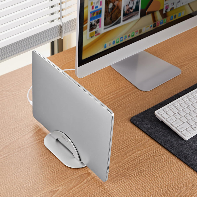JARLINK Aluminum Body Vertical Laptop Stand, Adjustable Desktop Stand Holder, Space Saving Laptop Holder Compatible with MacBook/iPad/Surface/Samsung/HP/Dell/Chromebook/Gaming Laptops (Silver) Silver