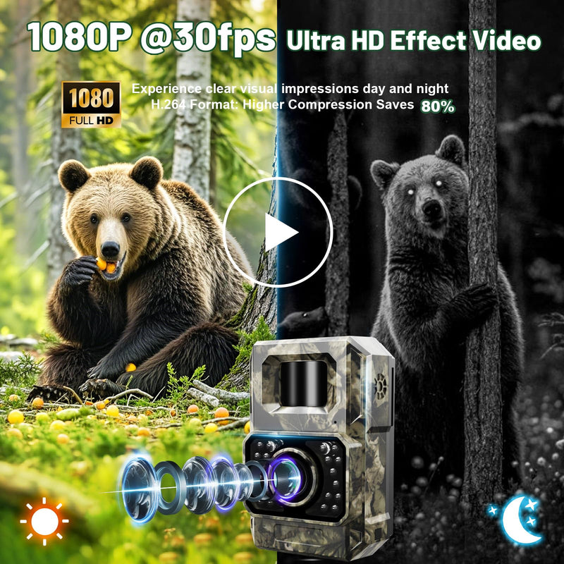 MAXDONE Trail Camera Bluetooth Game Camera, 2000mAh Built-in Battery Rechargeable Power Hunting Cameras with Night Vision Trail Cam Bluetooth 48MP Wildlife Camera Wi-Fi Deer Camera (No Screen) PH960W-1