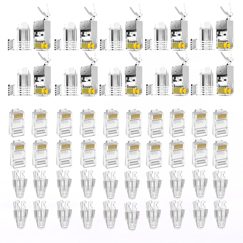 Gaobige rj45 Crimp Tool Kit, Pass Through Cat7 Cat6A Cat6 Cat5e Cat5 rj45 Crimping Tool with 10PCS Cat7 Shielded Connectors 10PCS Covers 20PCS Cat6 Pass Through Connectors 20PCS Covers Network Tester HT-7018
