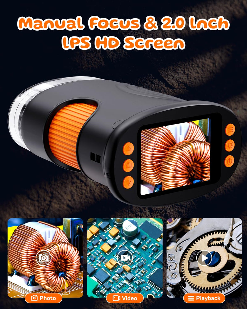 1000X Coin Microscope with Lights, Digital Handheld Coin Magnifier with 8 Adjustable LED Light, Portable Rechargeable Pocket Microscope Compatible with Windows/Mac, Black