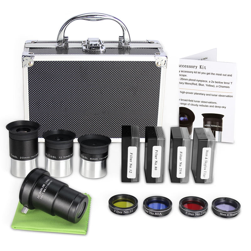 Astronomical Telescope Accessory Kit - with 3pcs Plossl Eyepieces Set, 4pcs Filter Set, a 2X Barlow Lens 8Piece