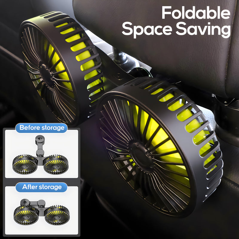 Dealswin Car Fan for Backseat kids, Dual Head USB Car Seat Fan, 360° Rotatable Strong Wind Car Rear Headrest Fan for Baby, Air Circulation Fan with Adjustable Clip for Vehicles SUV RV Yellow