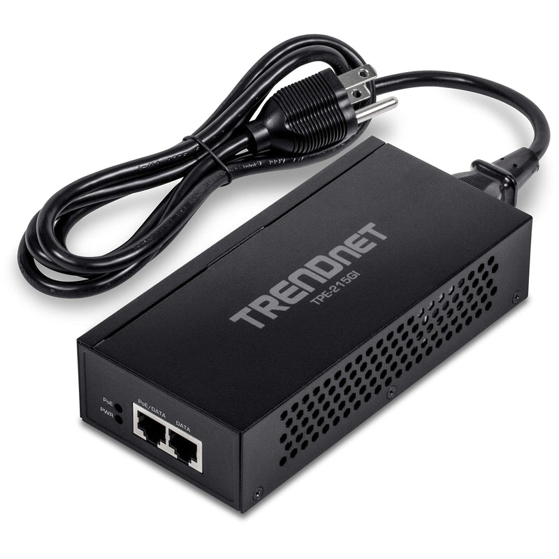 TRENDnet 2.5G PoE+ Injector, TPE-215GI, PoE (15.4W) or PoE+ (30W), Converts a Non-PoE Port to a PoE+ 2.5G Port, 2.5GBASE-T Compliant, Integrated Power Supply, Network a PoE Device Upto 100m, Black 30W