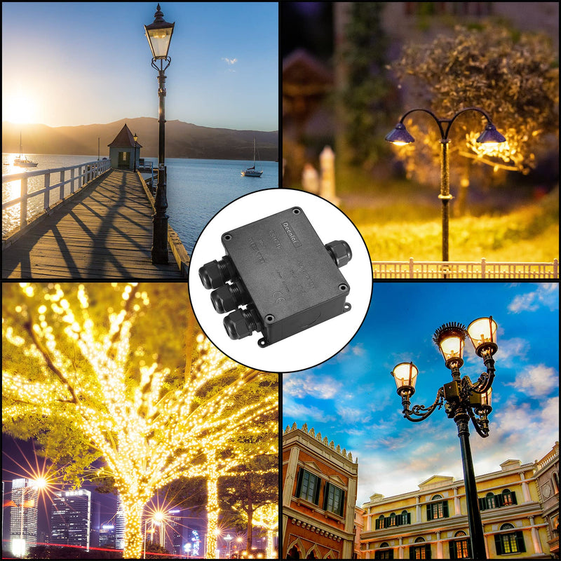 IP68 waterproof junction box, 4-way outdoor cable connector junction box, black extension cable junction box cable connector for cables 4-12 mm outdoor waterproof