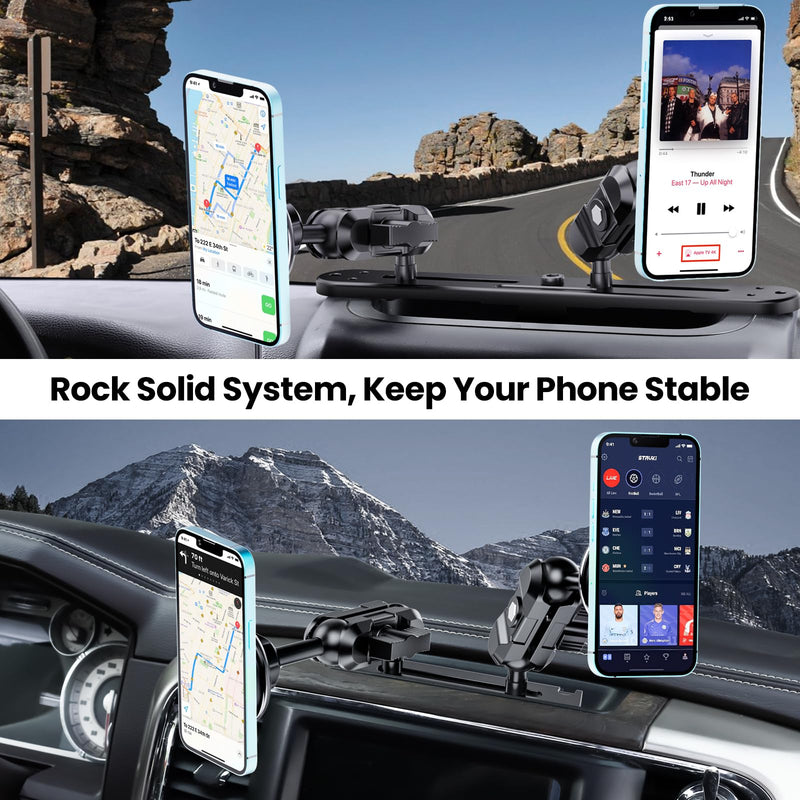 Kaishengyuan Dash Mount Wireless Charger Magnetic Holder with Metal Double Socket Arm & 360° Rotating Extension Mounting Arm & 0.98” Ballhead Compatible with All Smartphones