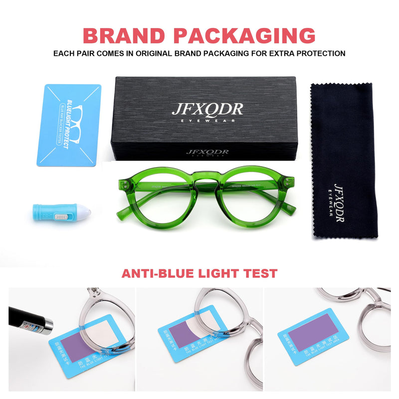 Round Blue Light Blocking Glasses, Retro Computer Gaming Eyeglasses Anti Eyestrain & UV RF6209 Basil Green