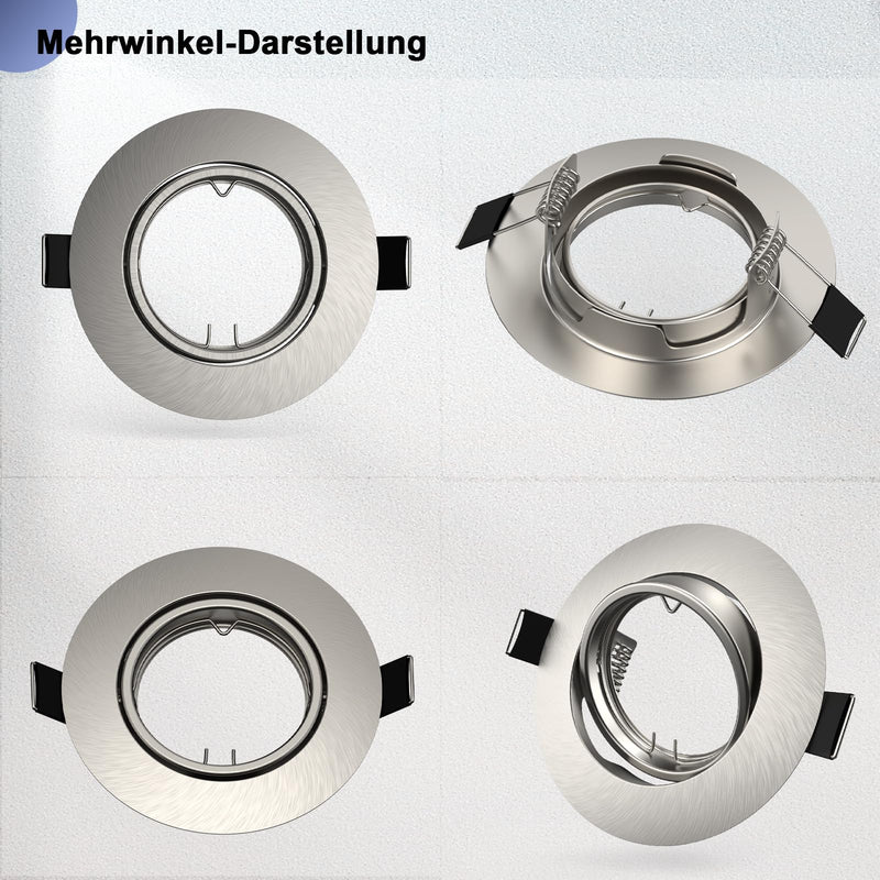Set of 6 Recessed Spotlights GU10 Frame 68-85 mm Brushed Swivel | Recessed Frame GU10 Round LED Spotlights 230V Swivel Ceiling Spotlights Brushed Stainless Steel Living Room Bedroom Kitchen incl. Socket 6 Pieces Round