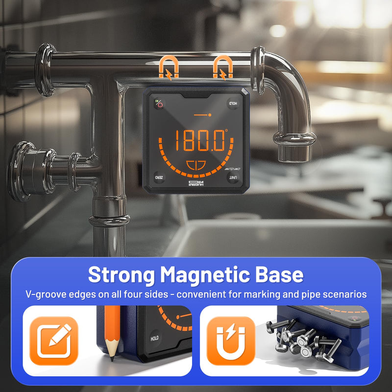 Huepar Pro Digital Angle Gauge Angle Finder Level with V-Groove Magnetic Base&Backlit LCD Angle Ruler Electronic Table Saw Bevel Gauge Protractor Inclinometer for Construction, Woodworking, Machinery