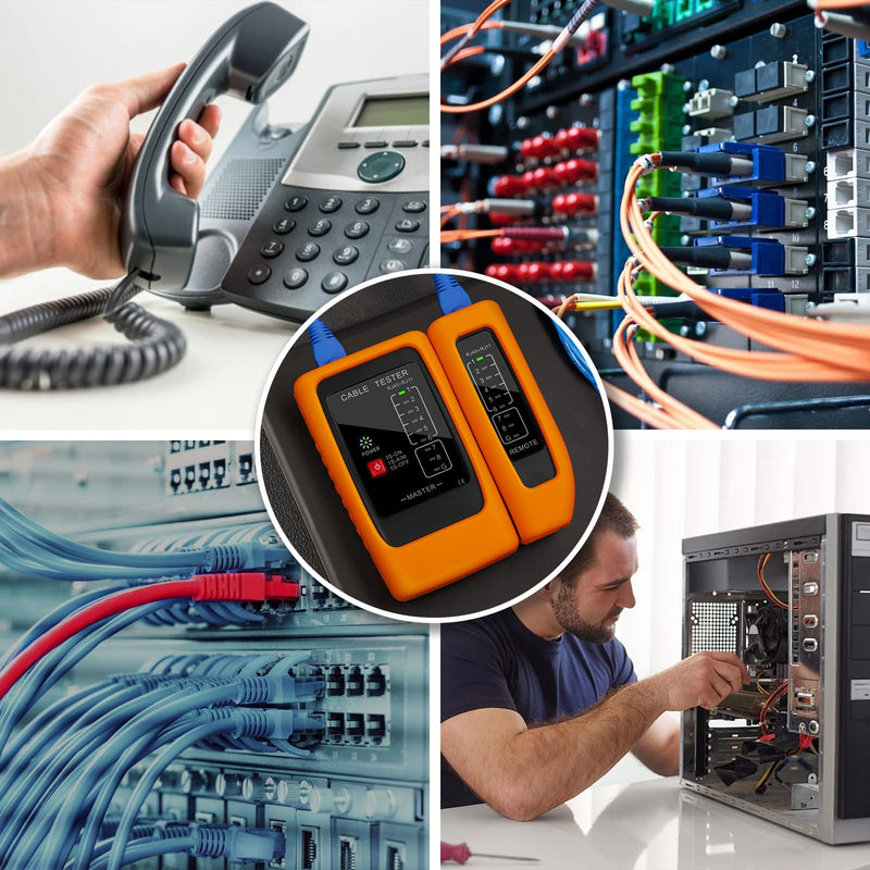 Network Cable Tester with PoE Detection, RJ45/RJ11 Ethernet & Telephone Cable Tester with Silicone Protective Case & Auto Power-Off Tester Set Upgrade-RJ45 / RJ11
