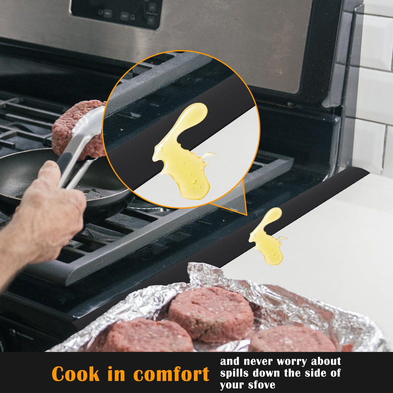 KindGa Stove Gap Covers - 30 Inch Silicone Counter Gap Filler 2 Pack Black | 0.2-1 inch gap range seal spill between appliance, countertop, oven; Long stove counter gap cover, gas stove side gap covers 30"
