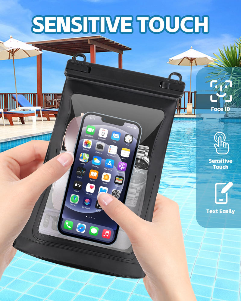2L Large Waterproof Phone Pouch - [Oversized] [Floating] Waterproof Pouch for iPhone Galaxy Google and More, IPX8 Waterproof Dry Bag for Beach Vacation Belongings, Black