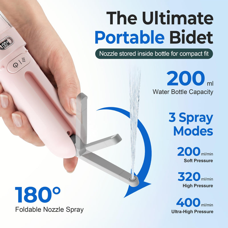 Portable Bidet for Travel | Bathroom - Rechargeable Electric Bidet Sprayer with 3 Pressure | Waterproof for Ultimate Personal Hygiene Cleaning at Home Office and Camping Pink