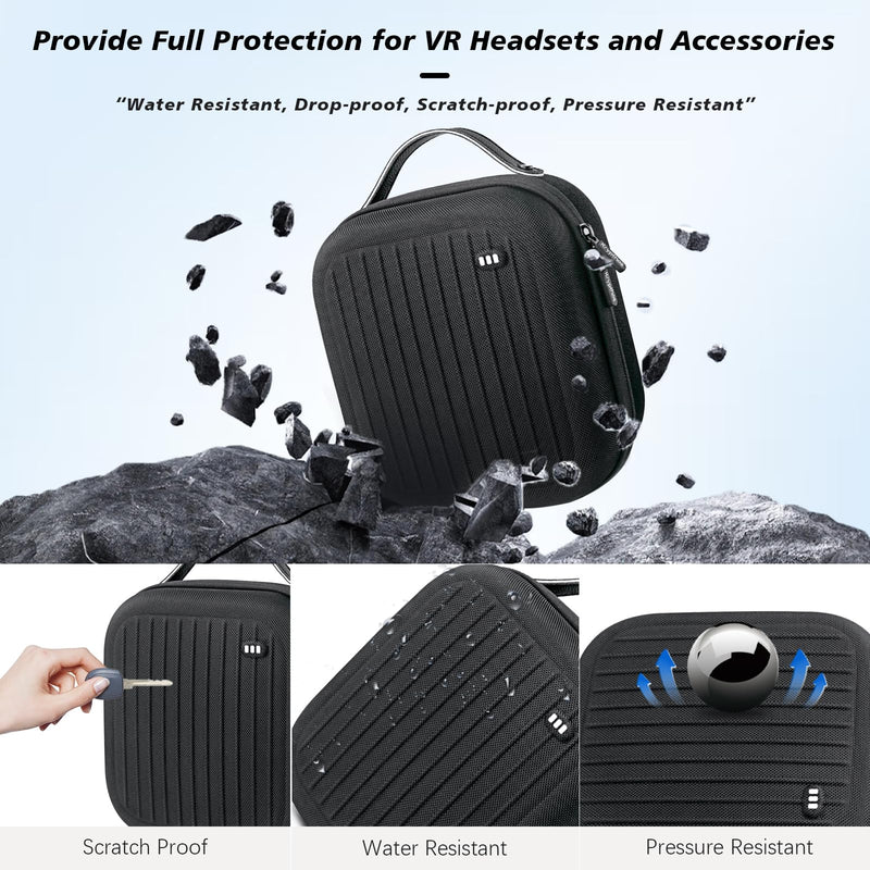 Hard Carrying Case Compatible with Meta Quest 3S/Quest 3/Quest 2/Vision Pro, Portable VR Gaming Headset and Touch Controllers Case with Lens Protector, for Travel and Home Storage (Black) Black