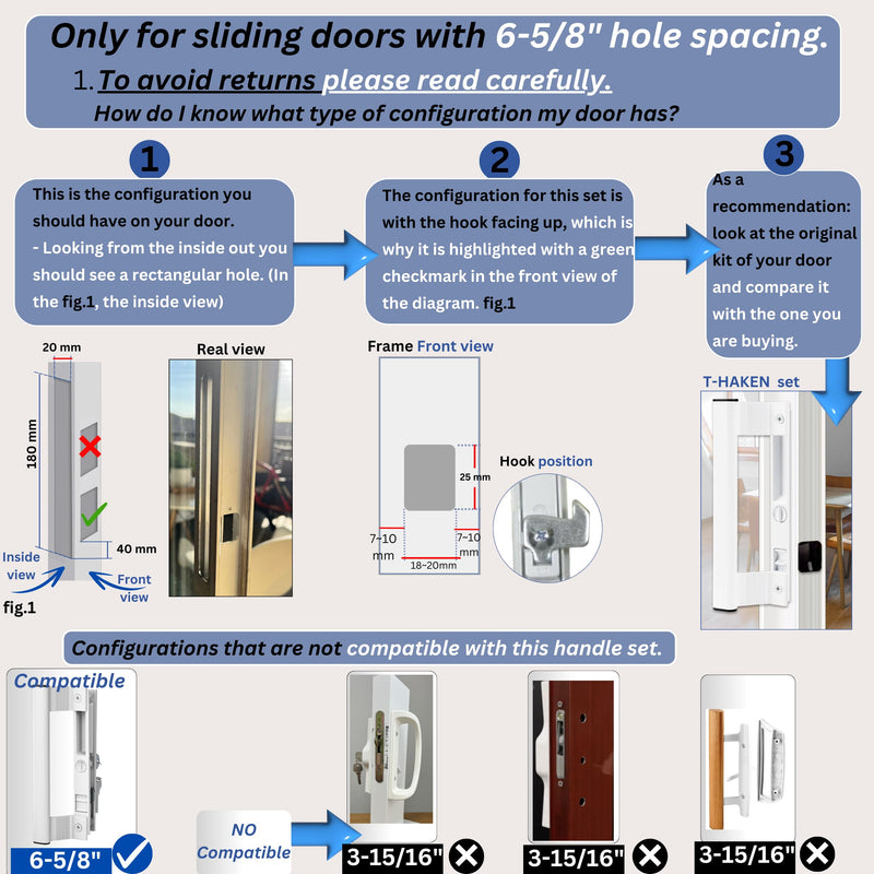 Sliding Glass Door Handle Set with Lock – Aluminum Handle, Fits 6-5/8 in. Hole Spacing (White) BUNDLE WHITE