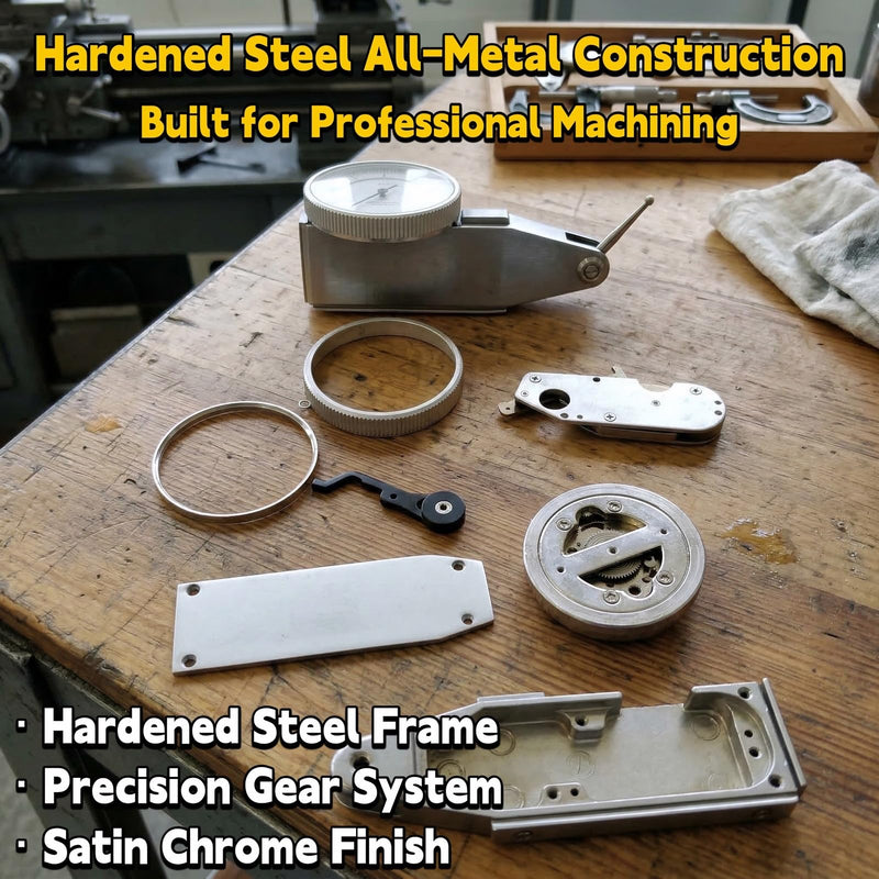 Professional Dial Test Indicator 0-0.03” Range, 0.0005” Graduation – Hardened Steel All-Metal Body with Dual Dovetail Mount (3/8” & 5/32”), Machinist Gauge in Storage Case