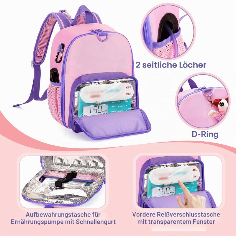 CURMIO Enteral Feeding Bag Backpack - Pink | Aluminum foil lined, clear window, adjustable chest strap, for feeding tube G tube, J tube, GJ tube, bag only