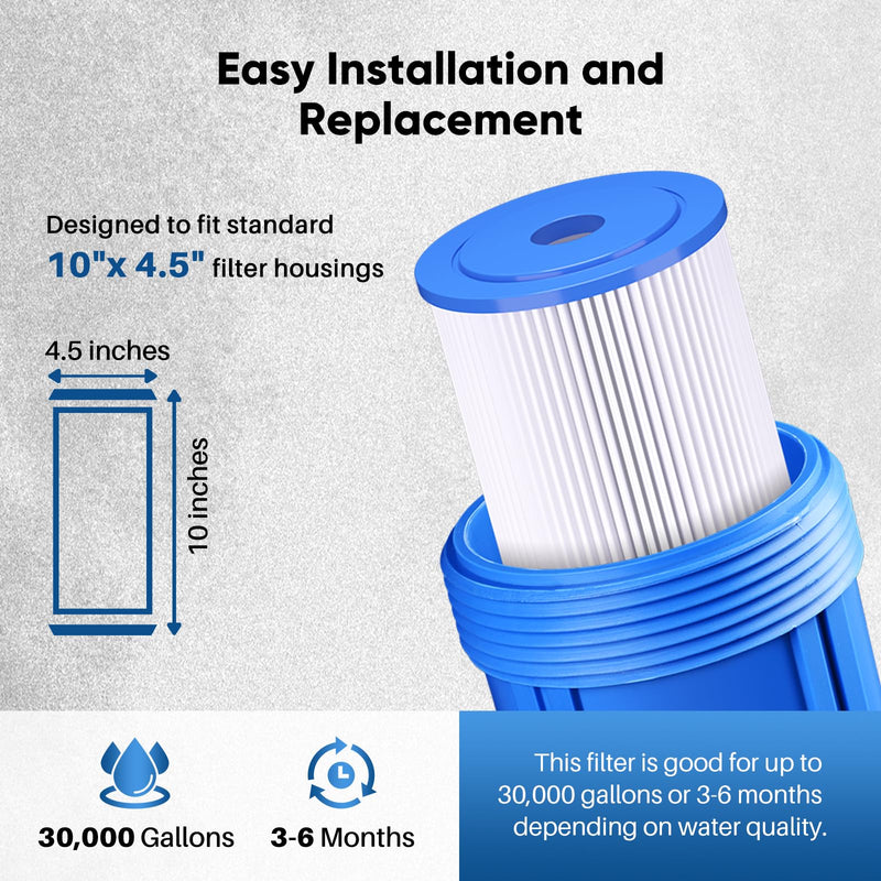 PUREPLUS 20 Micron 10" x 4.5" Whole House Pleated Sediment Filter for Well Water, Replacement Cartridge for GE FXHSC, Culligan R50-BBSA, Pentek R50-BB, DuPont WFHDC3001, W50PEHD, GXWH40L, 2Pack 2 Count (Pack of 1)