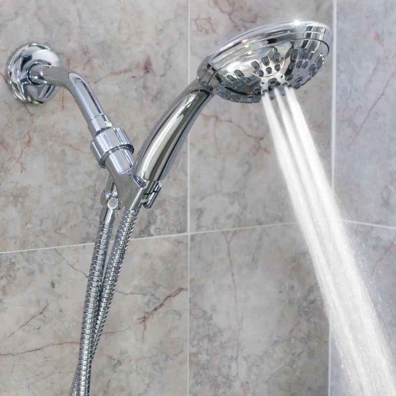 Aqua Elegante Luxury Handheld Shower Kit - 6 Function High Pressure Removable Hand Held Showerhead with Hose and Mount, Easy Install for Boosting Low Water Flow Baths - 2.5 GPM - Polished Chrome