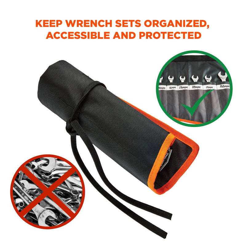Ergodyne Arsenal 5873 Wrench Roll Up Tool Pouch, Storage Organizer for Wrenches and Tools, 14 Pockets, Short Size Black Wrench Organizer Roll Up - Custom Labels