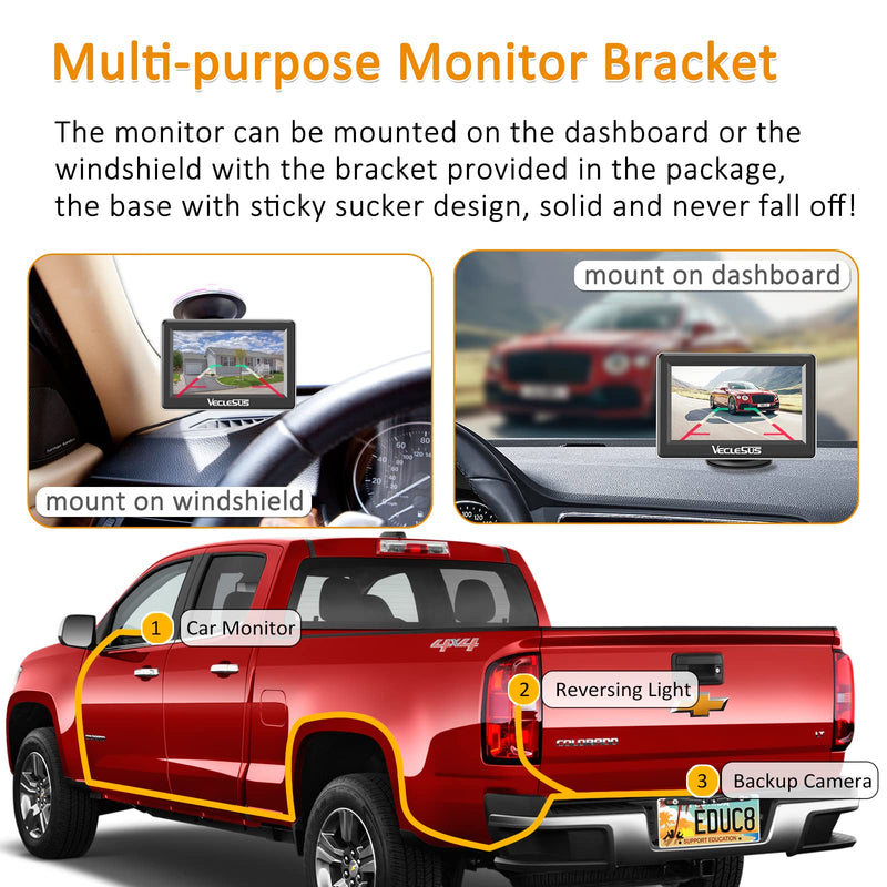 Reversing Camera System VM1 HD1080P Wired Car Backup Camera Kit 4.3” Car Monitor and HD1080P Camera with Waterproof Night Vision Backup Camera for Cars,Pickups,SUVs,Vans, Sedans, Trucks
