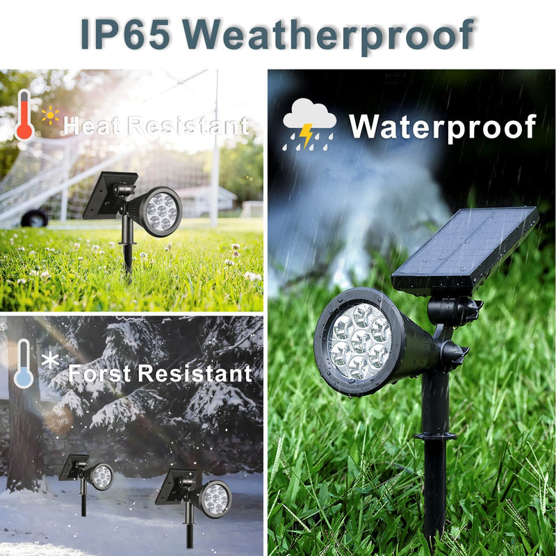 Solar Spotlights Outdoor, Bright 7-LED Spot Lights, Landscape Dusk-to-Dawn Waterproof Flag Pole Lights, 2-in-1 Adjustable Solar Powered Ground Lighting for Garden, Pathway, Halloween (2 Packs, Yellow)